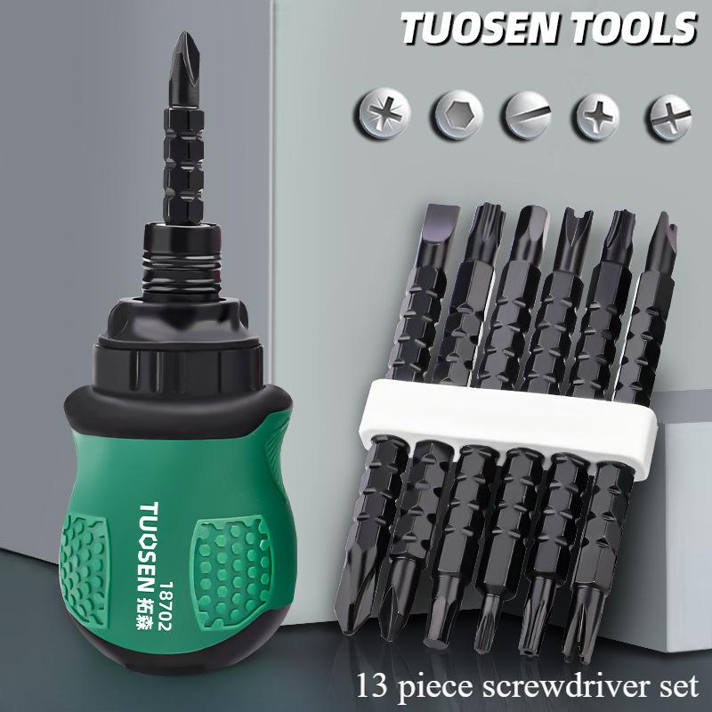 Multi Functional Mini Flathead Cross Screwdriver with Magnetic Dual-use and Extendable Household Short Shaped Screwdriver