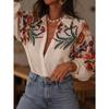 New Loose Long Sleeved Printing Floral Shirts Spring and Summer Casual Blouse Lapel Simple Top Long Sleeve Simple Sweet Office Clothing