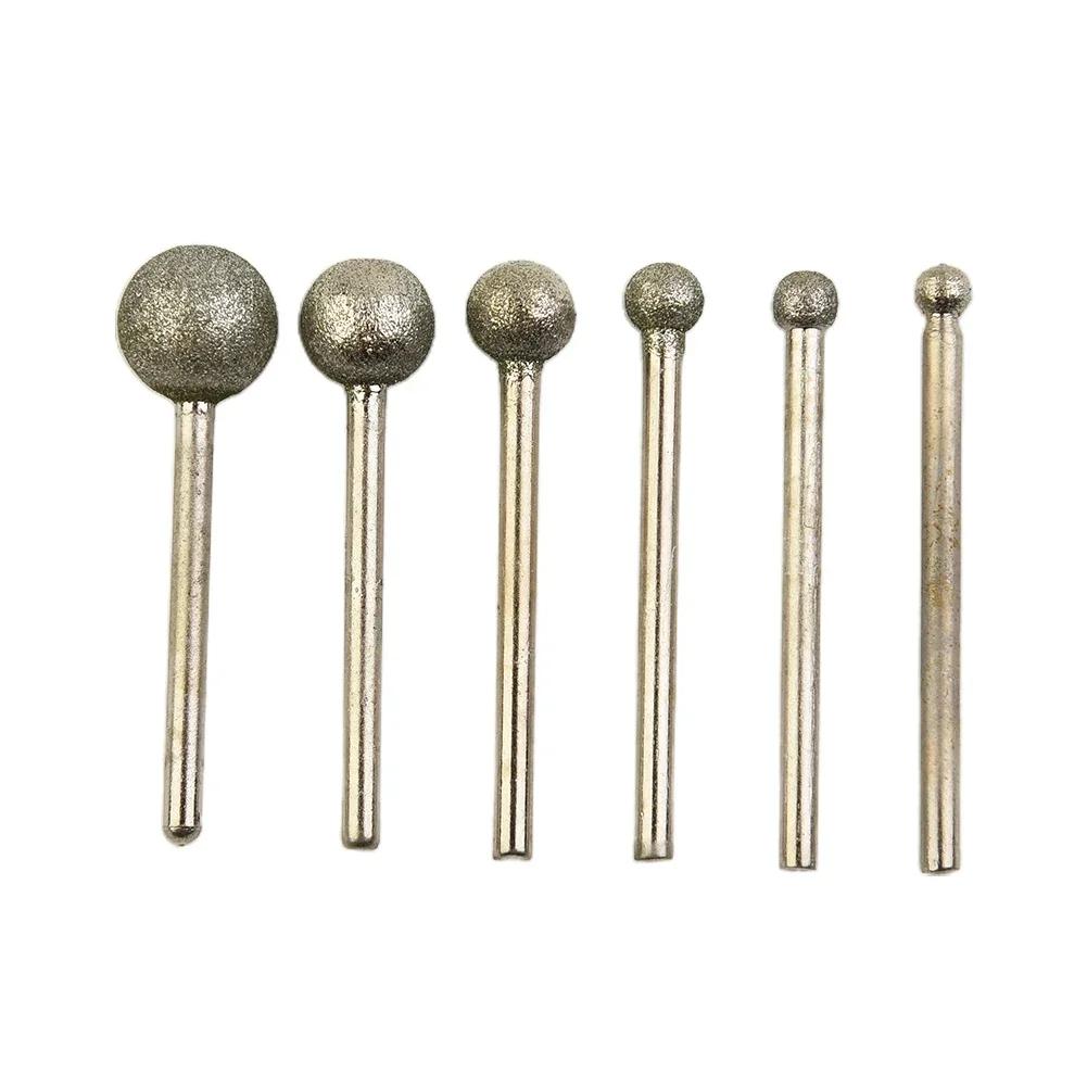 6 PCS Round Spherical Head Grinding Bit Coated Mounted Point Ball 4-12mm Burs Coarse Stone Drilling Metal Abrasive Tool