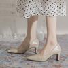 Spring Ins Elegant Women 5cm Block High Heels Pumps Designer Office Lady Square Toe Brown Beige Heels Wedding Dress Shoes