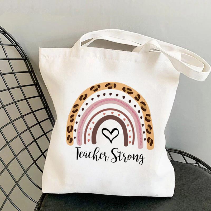 Potreby Učiteľ Rainbow Printed Tote Bag ženy Harajuku shopper Zábavná kabelka Dievča na rameno nákupná taška Dáma darček Plátená taška