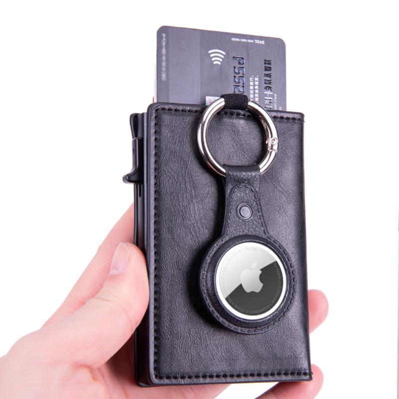RFID Tracker AirTag Case: Carbon Fiber & Leather Money Clip Card Holder