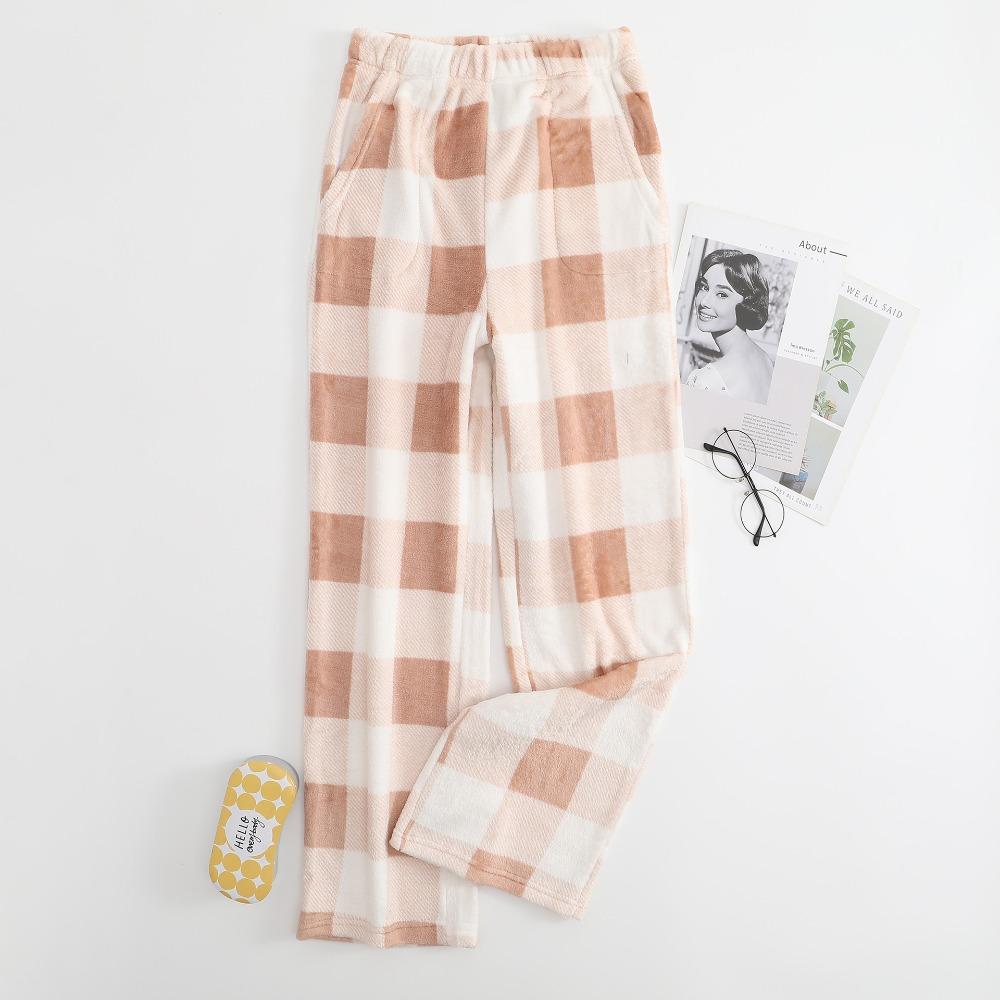 Women's Elastic Waist Plaid Fleece Pajama Pants Loose Fit Sleep Pants For Loungewear