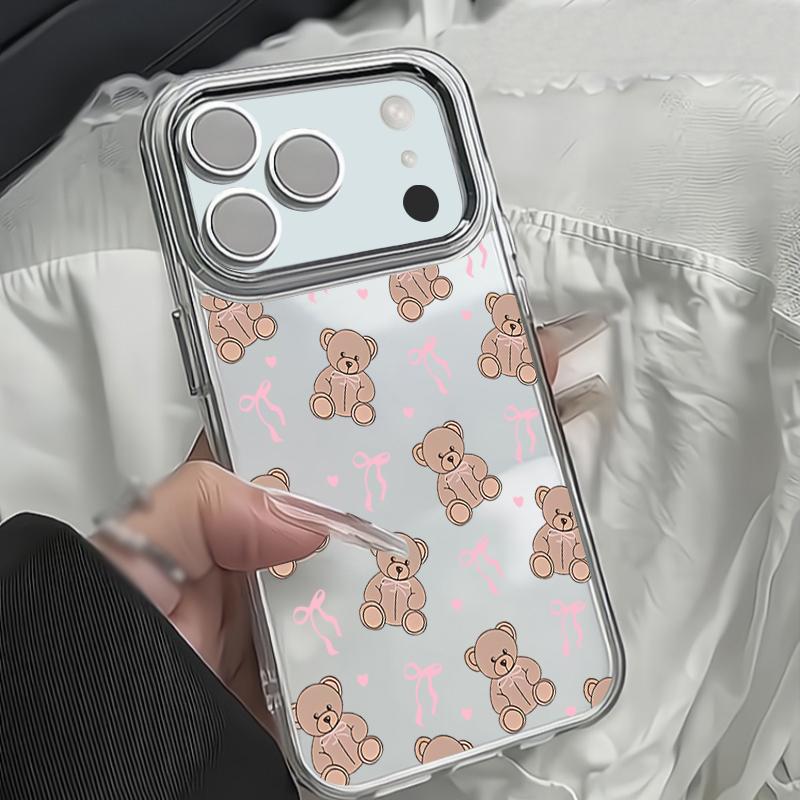 Bowknots Cherry Pattern Case For iPhone 17 Pro Max Plating Lens Frame Clear Soft Cover For iPhone 16 15 14 13 Pro Max 11 16E 17E