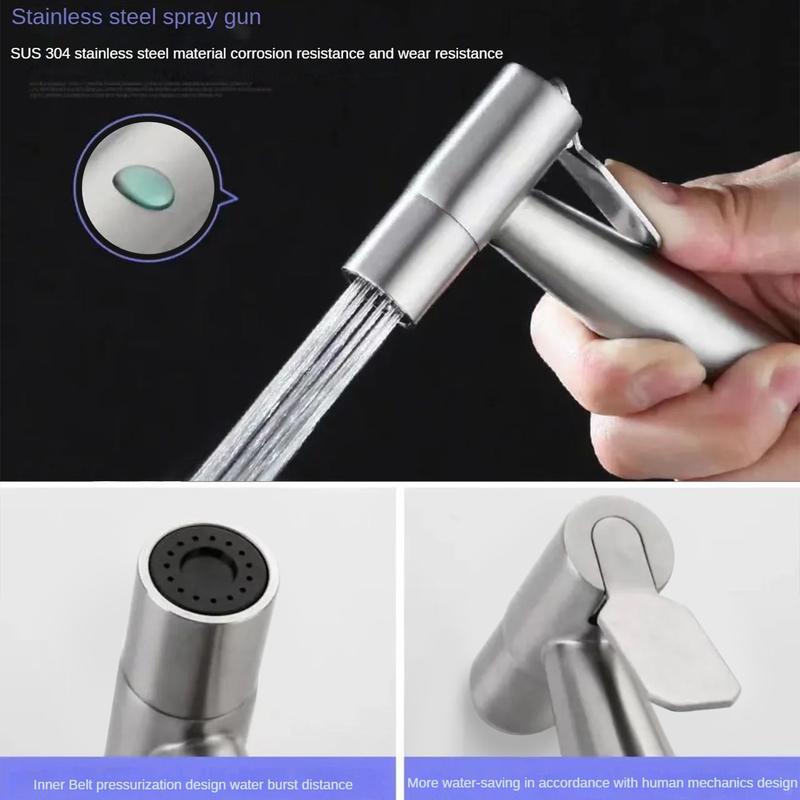 Toilet Bidet Sprayer Gun Set 304 Stainless Steel Handheld Faucet Spray With 1.5M Flexible Hose Bathroom Shower Self Cleaning