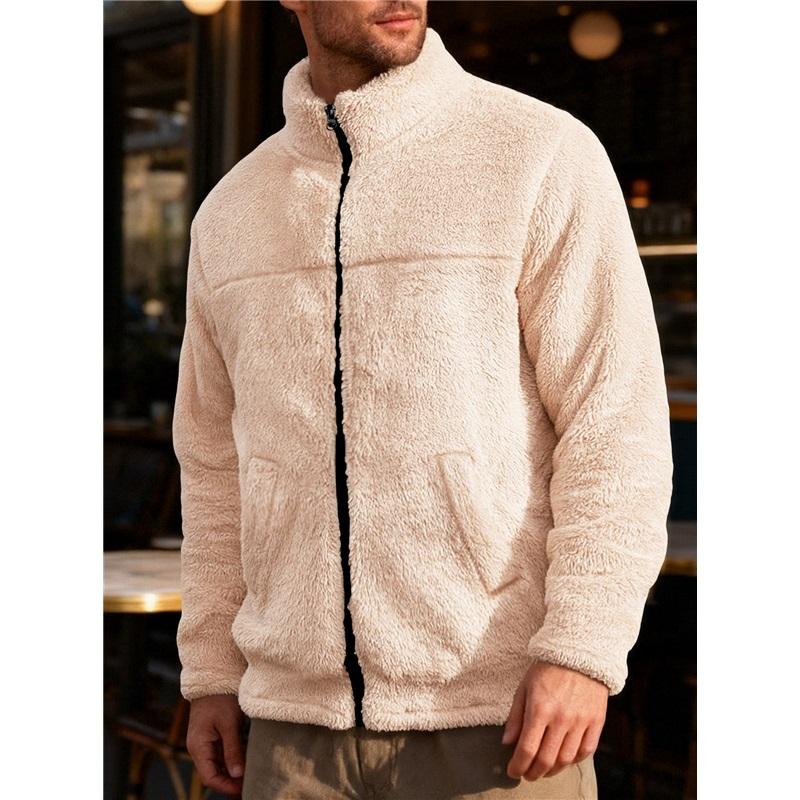 Men's Standing Collar Fleece Top With Zipper Oversized Casual Jacket For Autumn And Winter