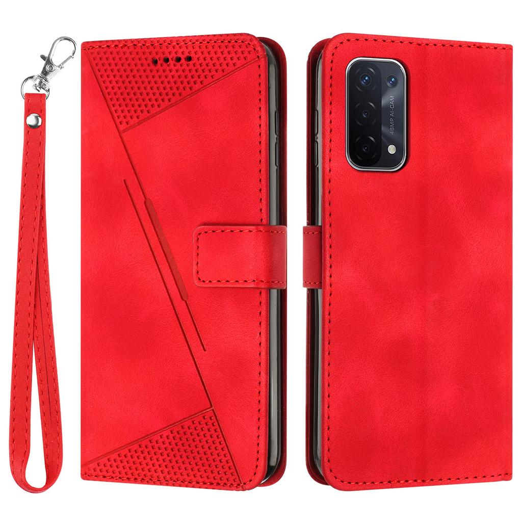 For Oppo A74 5G/A93 5G/A54 5G Folding Stand Wallet Mobile Case Triangle Imprint Leather Cover with Strap