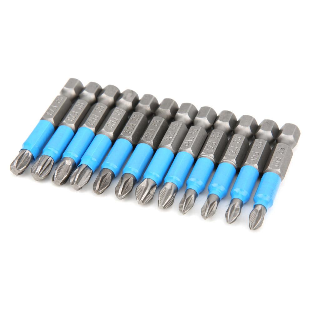 12pcs Set 50mm NonSlip Magnetic Cross Screwdriver Bits 14 Inch Hex Shank S2 Alloy Steel