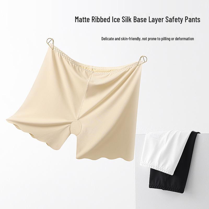 Ice Silk Seamless Women's Anti-Exposure Shorts - Thin, White Base Layer