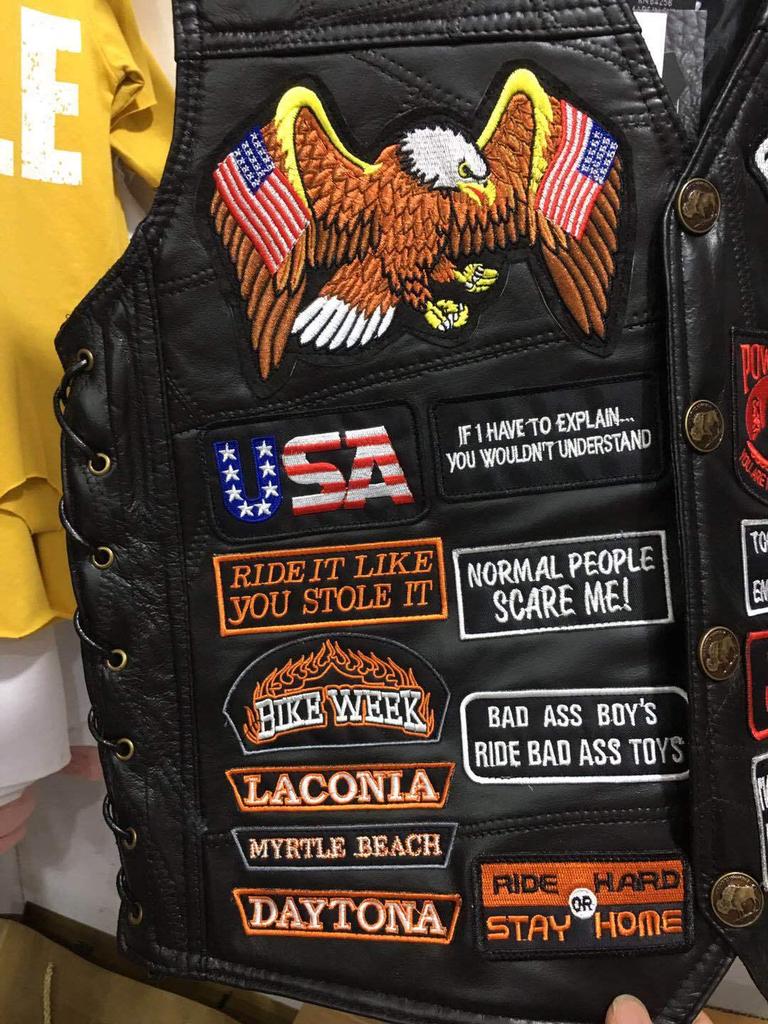 Chaleco de Cuero Patchwork Americano Harley para Hombre para Ciclismo con Parches Bordados, Talla 42