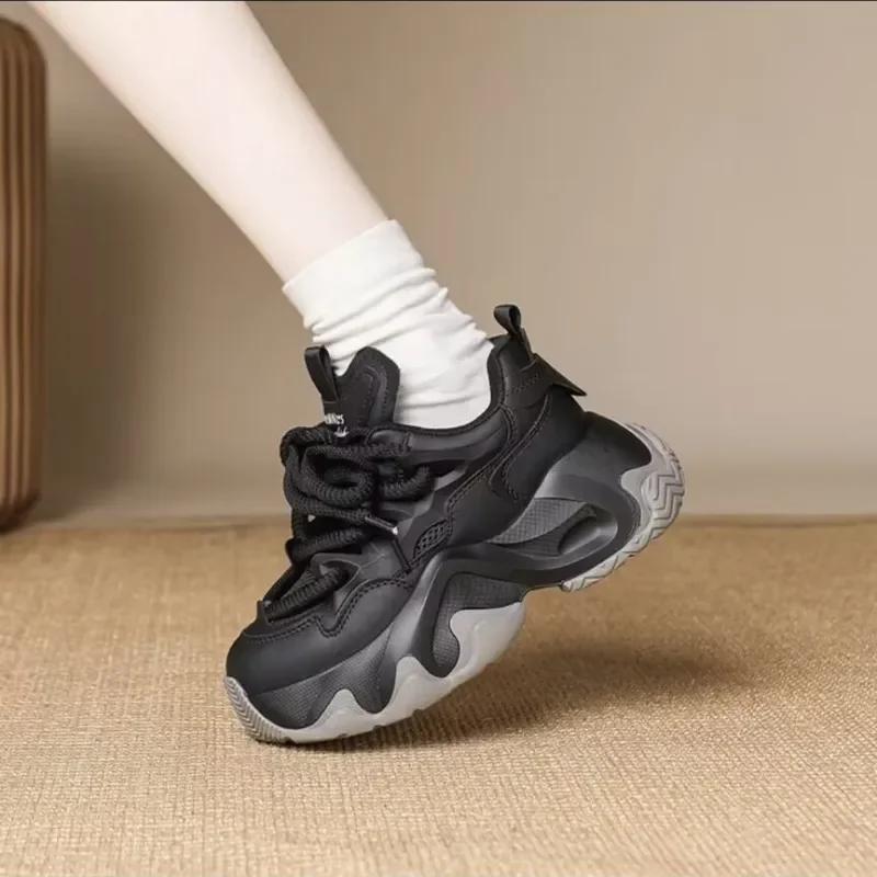 Women's Sneakers  New Style Fashion Thick Soled Lace Up Soft Sole Comfort Anti Slip Height Increasing Round Toe Shoes 2024