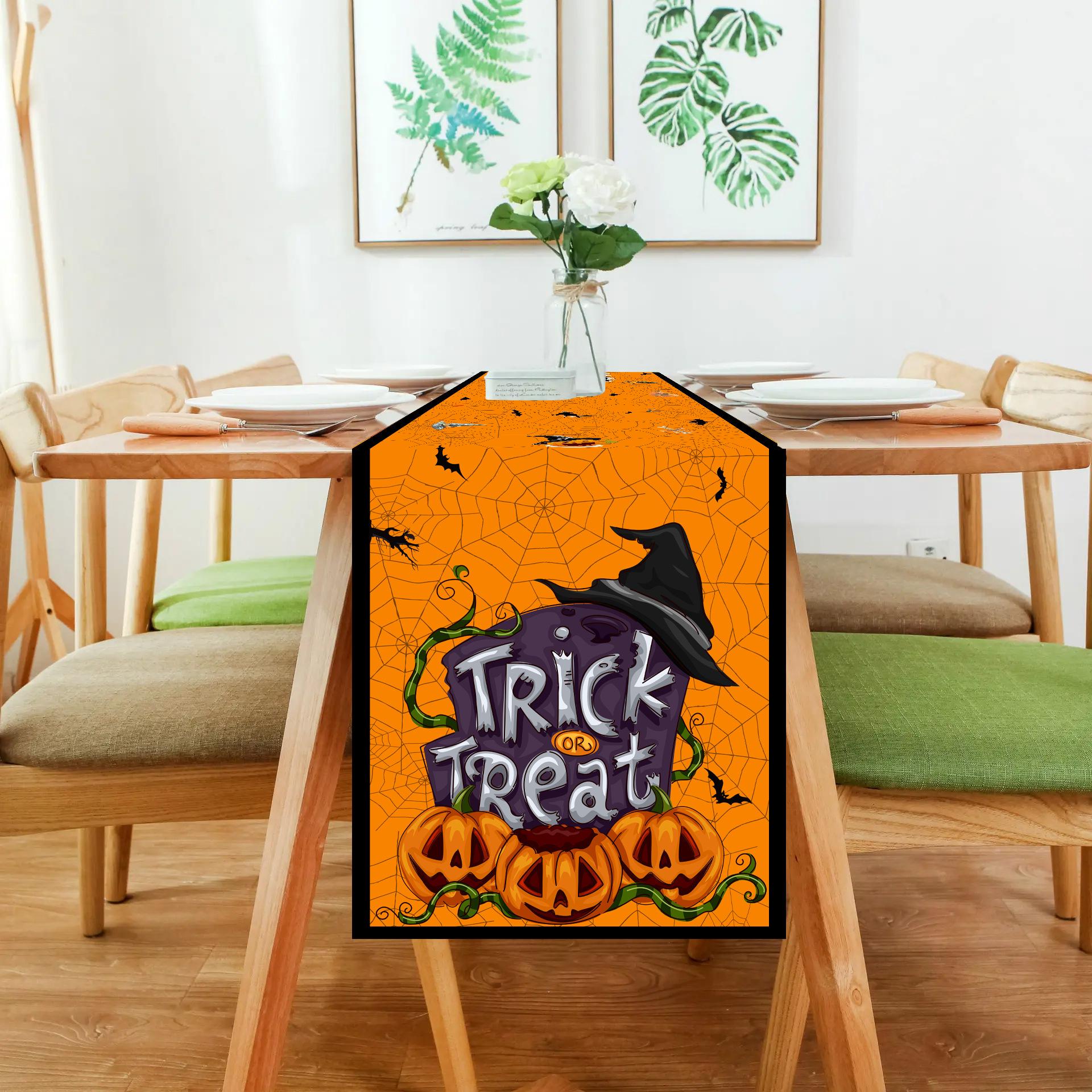 

1pc Orenge Halloween Table Runner for Halloween Trick or Treat Theme Party Decoration Waterproof Highquality Tablecloth 33x183cm 33x183cm