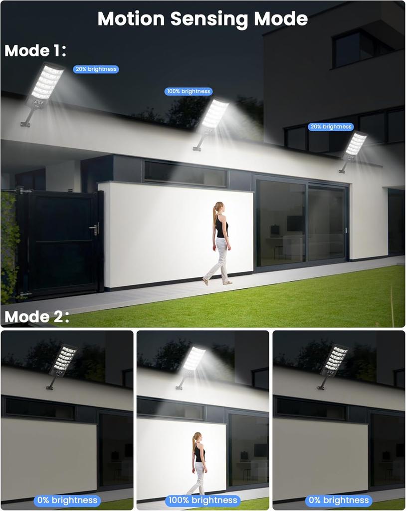 Solar Street Lights Outdoor 6500K IP68 LED Flood Lights with Motion Sensor for Parking Lot, Road, Yard - 2Pack