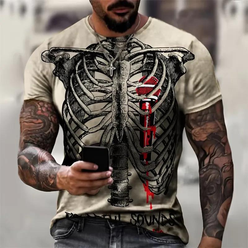 Horror Skelett T-Shirt Herren 3D Knochenprint Grusiges Grafik-T-Shirt Übergroß Kurzarm Streetwear Mode Oberteile Freizeitkleidung