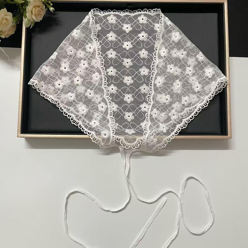 Pastoral French Lace Triangle Headscarf & Waistband Accessory - Women's Retro Sun Protection Silk Scarf