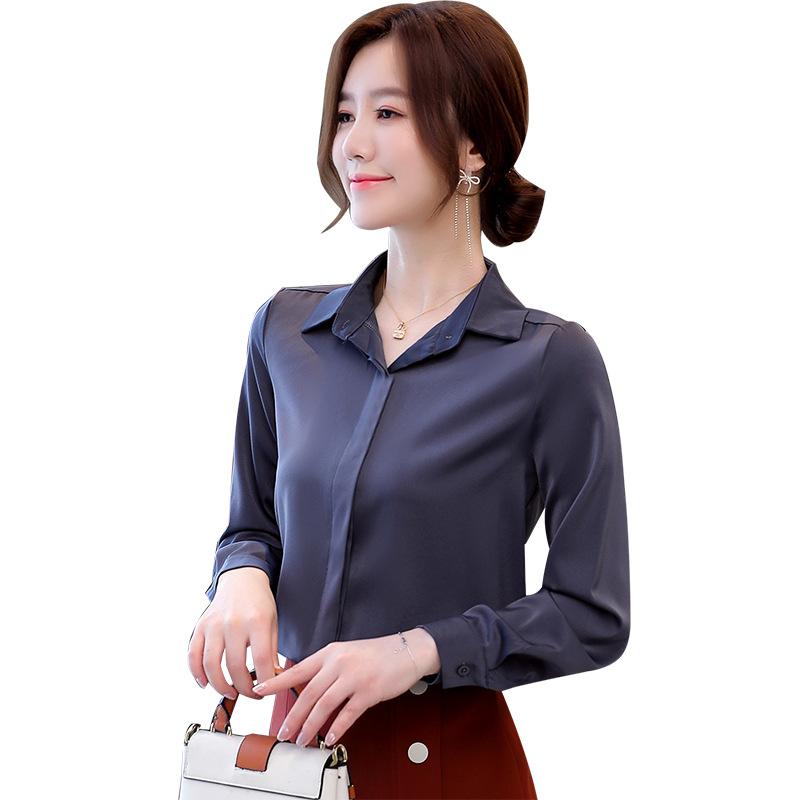 1111 Autumn New Satin Shirt Professional Long Sleeve Top Slim Bottom Lapel Solid Color Shirt Women's Lining