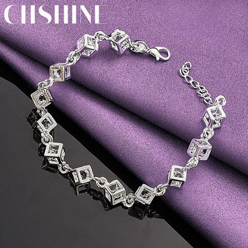 CHSHINE 925 Sterling Silver Square White Crystal Bracelet For Women Wedding Fashion Charm Jewelry