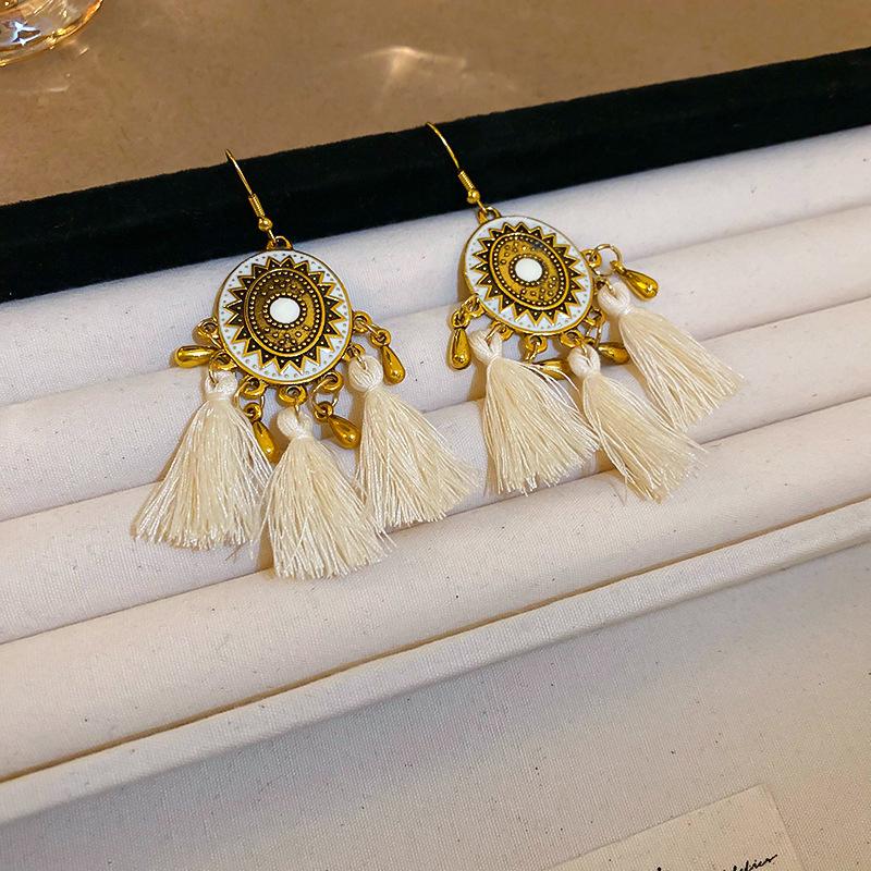 Bohemian Ethnic Style Feathers Fringed Earrings Ear Hooks Personalized Vacation Wind Ears