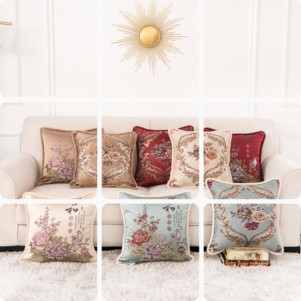 Flowers Embroidery Cushion Cover Embossed Pillowcases Bead String Jacquard Cushion Covers for Living Bedroom Home Decor