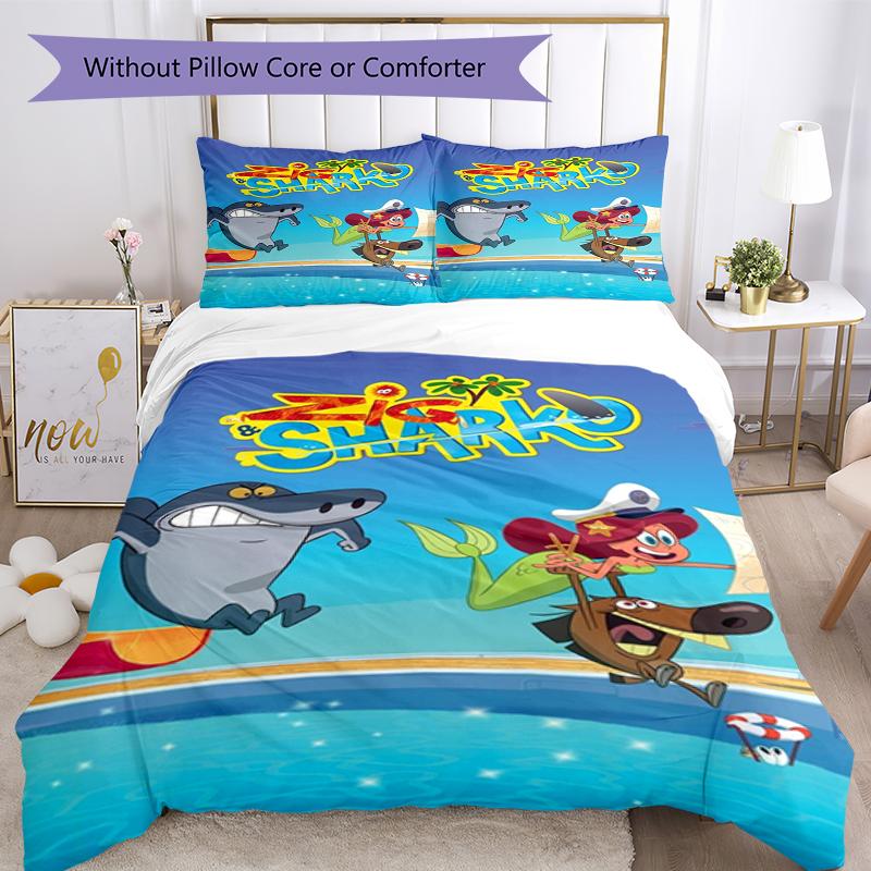 3-teiliges Zig & Sharko Bettwäsche-Set Bettbezug mit Verschluss Enthält 1 Bettbezug & 2 Kissenbezüge, Weich und Bequem für Alle Jahreszeiten. 140cmx200cm