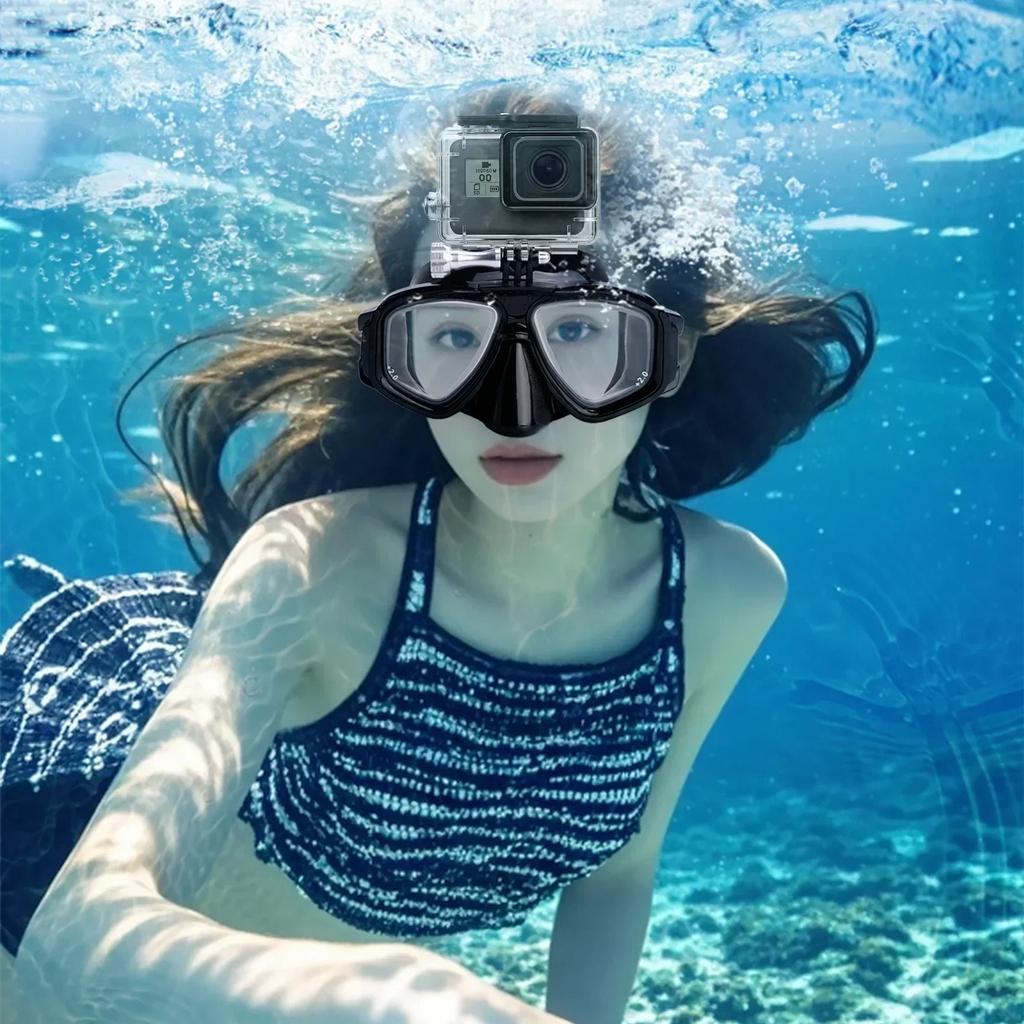 Set de máscara de buceo para miopía con soporte para cámara, lente templada, gafas de buceo y natación, banda elástica ajustable, caja de regalo