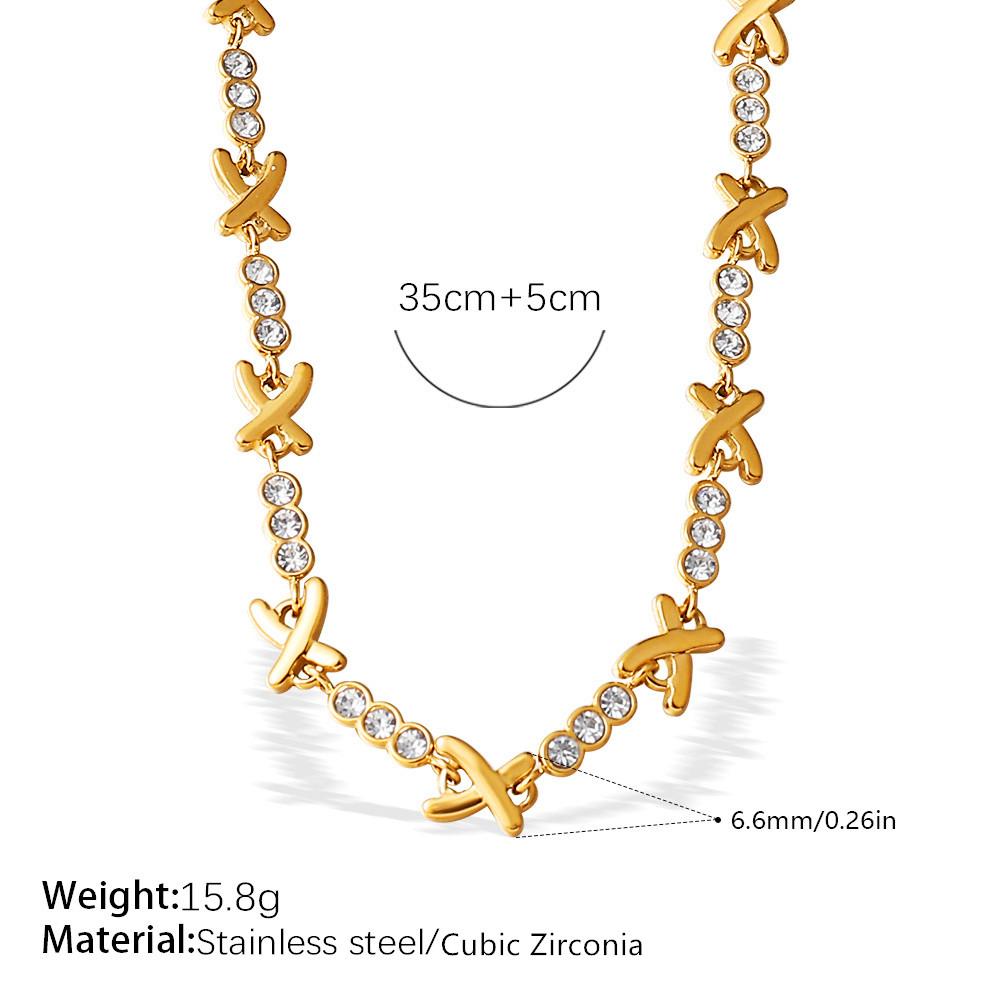 Luxury Cubic Zirconia Love Island Necklace Stainless Steel XO Choker 18k Gold Plated Necklaces Friendship Gift for Women Girl