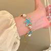 Bohemian Style Acetate Starfish Bracelet Ornaments with Pearl Decorations Acetic Acid Star Bangle Alloy Beach Hand Chain Women