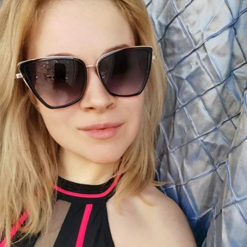 New Brand Designer Cateye Sunglasses Women Vintage Metal Glasses For Women Mirror Retro Lunette eil Femme UV400