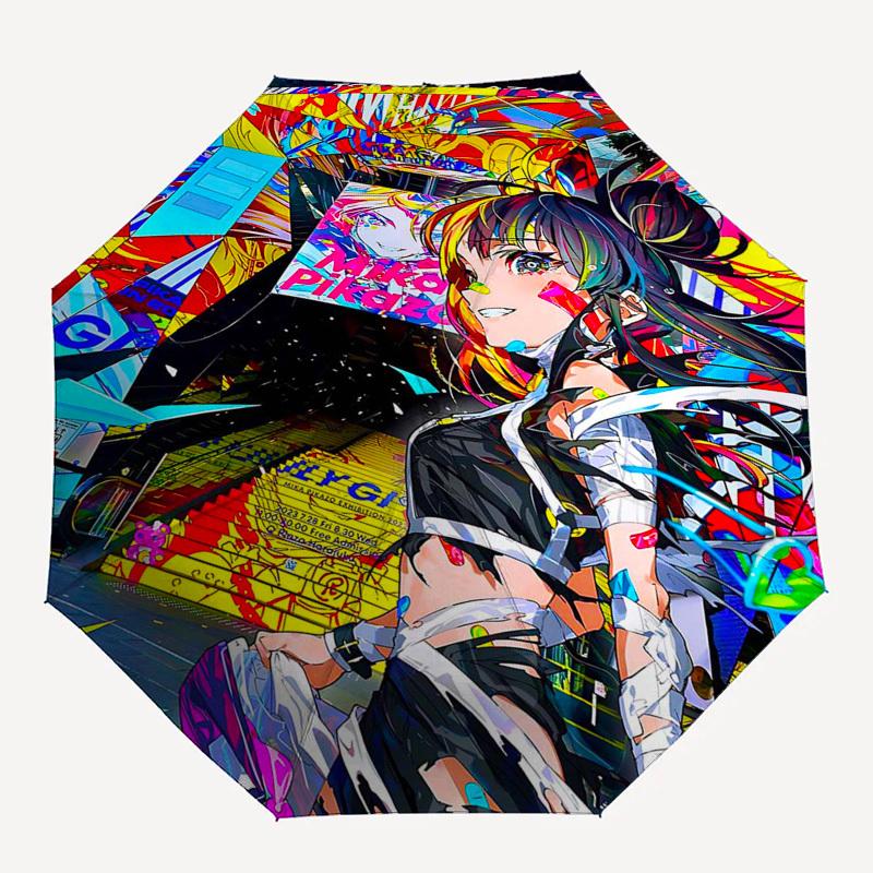 1 ud. Paraguas de Exterior Inspirado en Mikoto Mikazuki - Apertura/Cierre Automático, Diseño Portátil Plegable en 3, Armazón de Hierro de 8 Varillas, Regalo Perfecto para Fans, Viaje