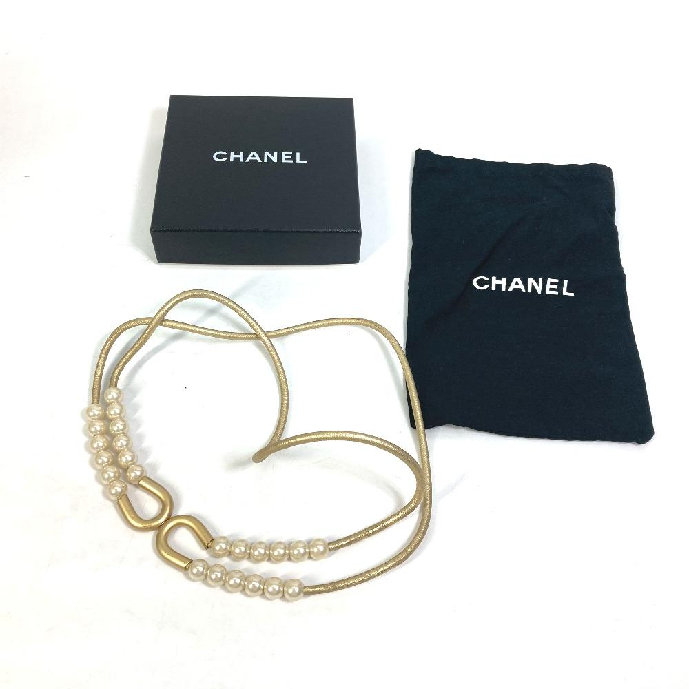 Chanel 01C Faux Pearl  Belt Leather Gold