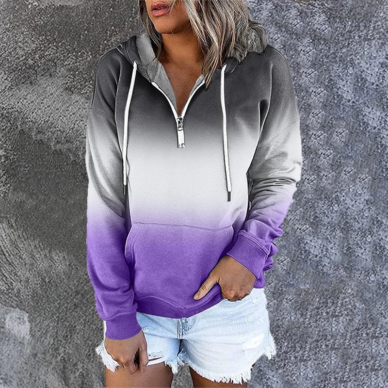 Women's Gradient Color Hoodie Half Zip Drawstring Pullover Casual Loose Fit Sweatshirt with Pocket