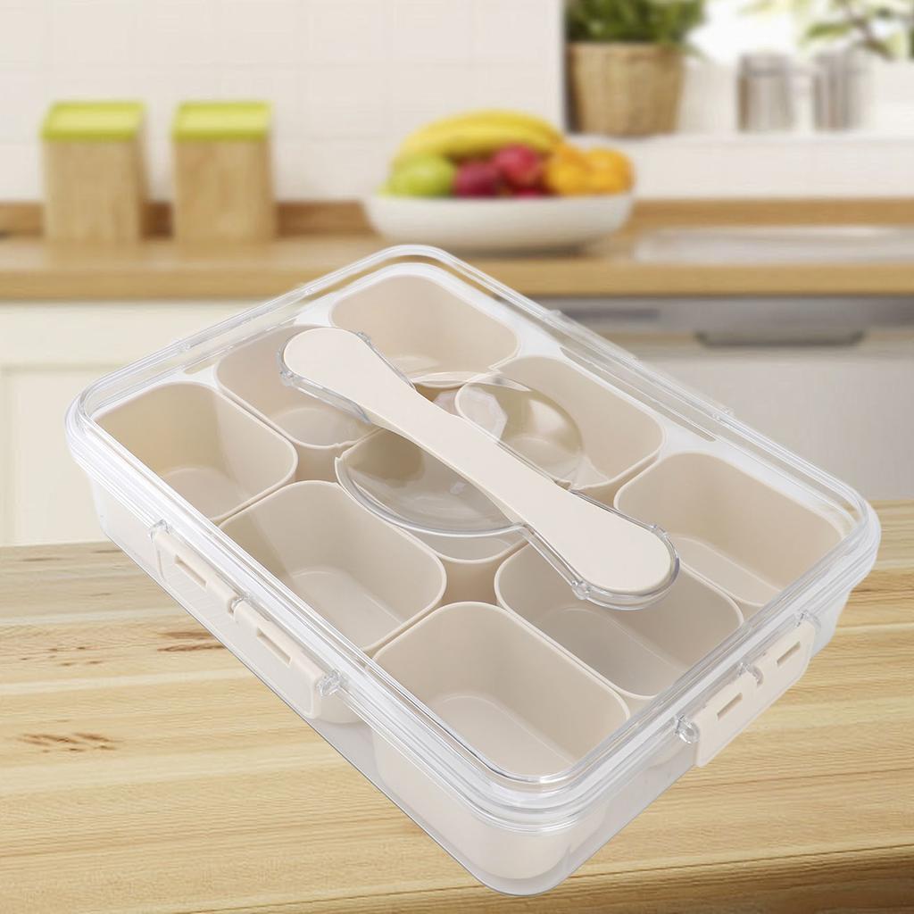 Plastic Seasoning Organizer Box 9 Compartments Sealing Fruit Snack Storage Containers with Clear Lid