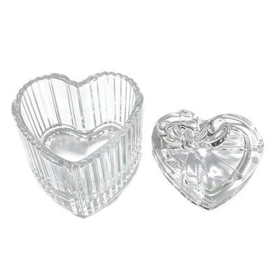 Clear Glass Heart Shaped Jewelry Storage Box Bow Knot Lid Ribbed Texture For Vanity Table Storing Earrings Rings