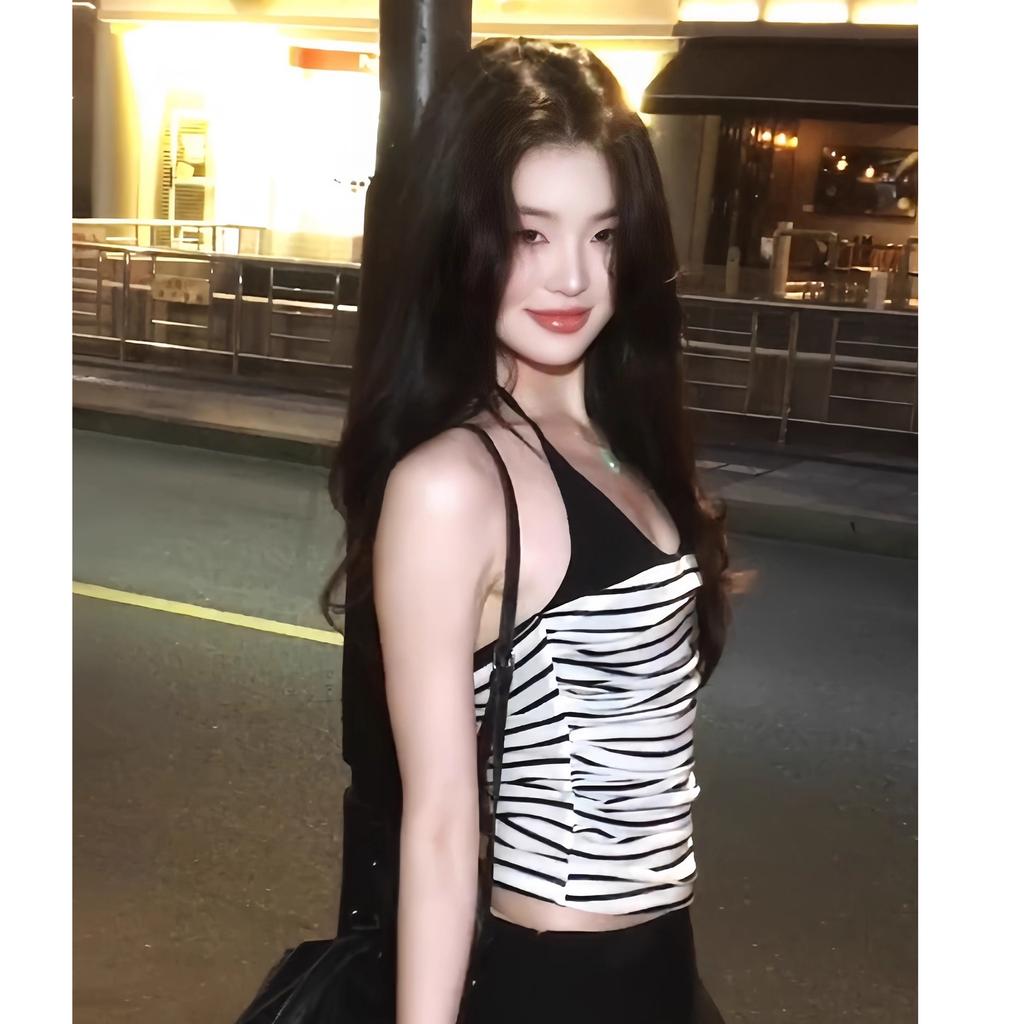 American irregular niche sexy hollow low-cut neck strap exposed navel bottoming vest female pure desire style design sense