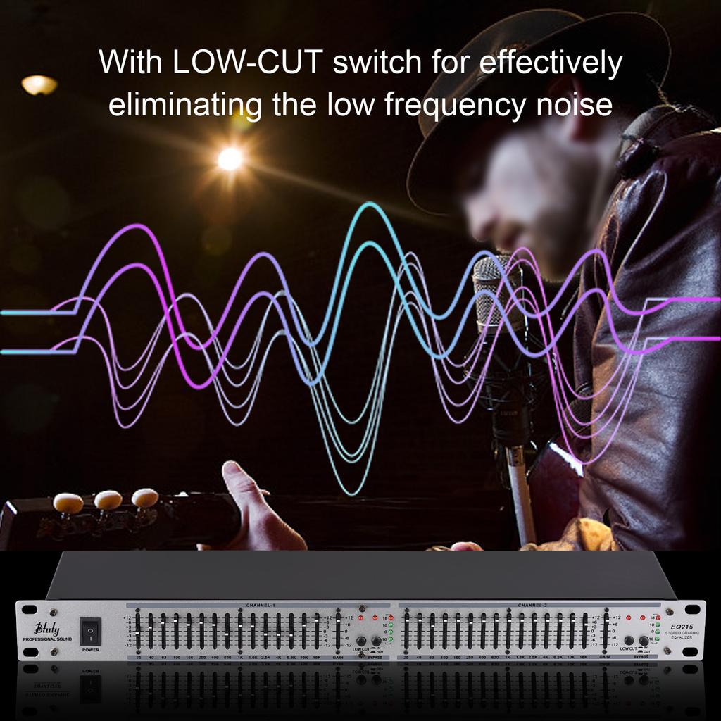 Btuty EQ 215 Dobbeltkanal 15-bånds Equalizer 1U Rackmontering 2-kanals Stereo Grafisk Equalizer