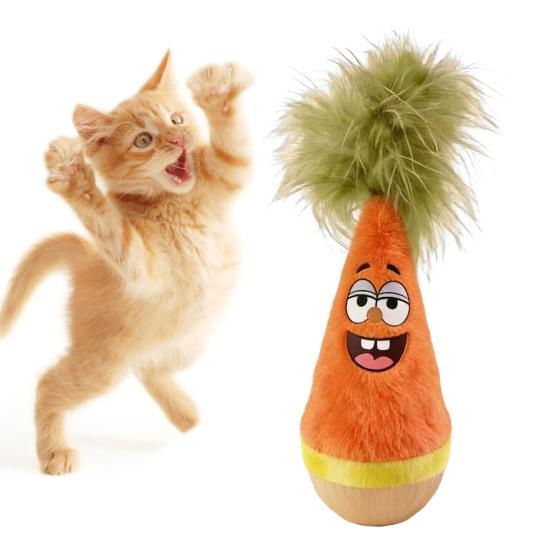 Wobble Cat Toy, Wooden Base Plush Wobble Toy, Self-Righting Interactive Cat Feather Toy for Indoor Cats Kittens Batting Kicking Silent