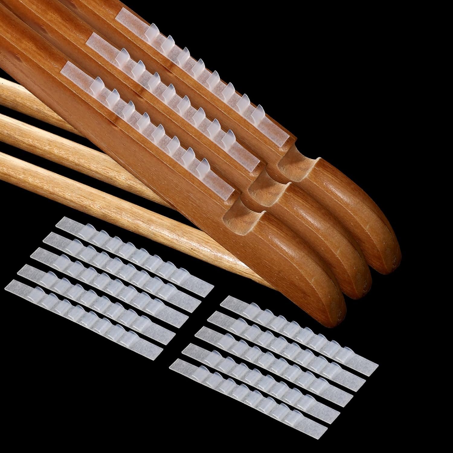 Non Slip Hangers Grips, 200 Pcs Rubber Clothes Hanger Grips Adhesive Clothing Hanger Grip Clear Rubber Hangers Non Slip Grip with F Strips Grippers
