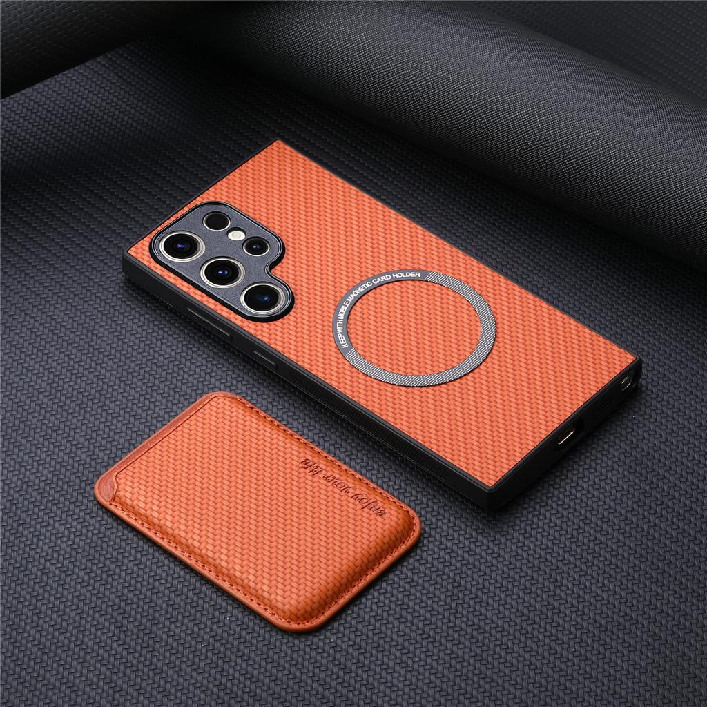 Carbon Fiber Style PU Leather for Magsafe Case for Samsung Galaxy S24 S25 Ultra S22 Plus S21 S23 FE A54 A55 A56 Back Cover LM2