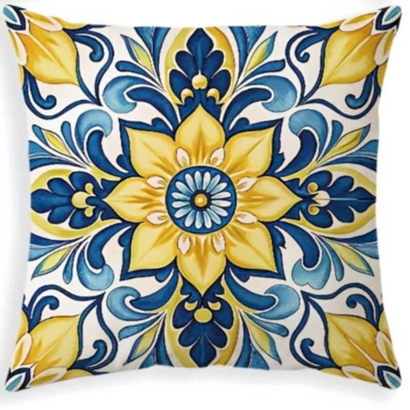 Bohemian Lemon Geometric Pillow Covers Blue Pattern Cushion Covers Zippered For Sofa Living Room Outdoor Home Decor Style