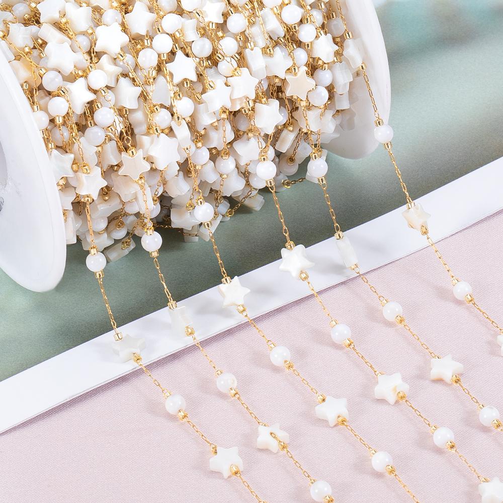 1Meter Stainless Steel Shell Beads Chain Flower Round Beaded Chain for DIY Necklace Bracelet Supplies Jewelry Making Accessories