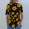 Kurzarm Damen Tops Sommer T-Shirts Blumendruck V-Ausschnitt Casual Basic Tee Button Shirts Tunika Tops