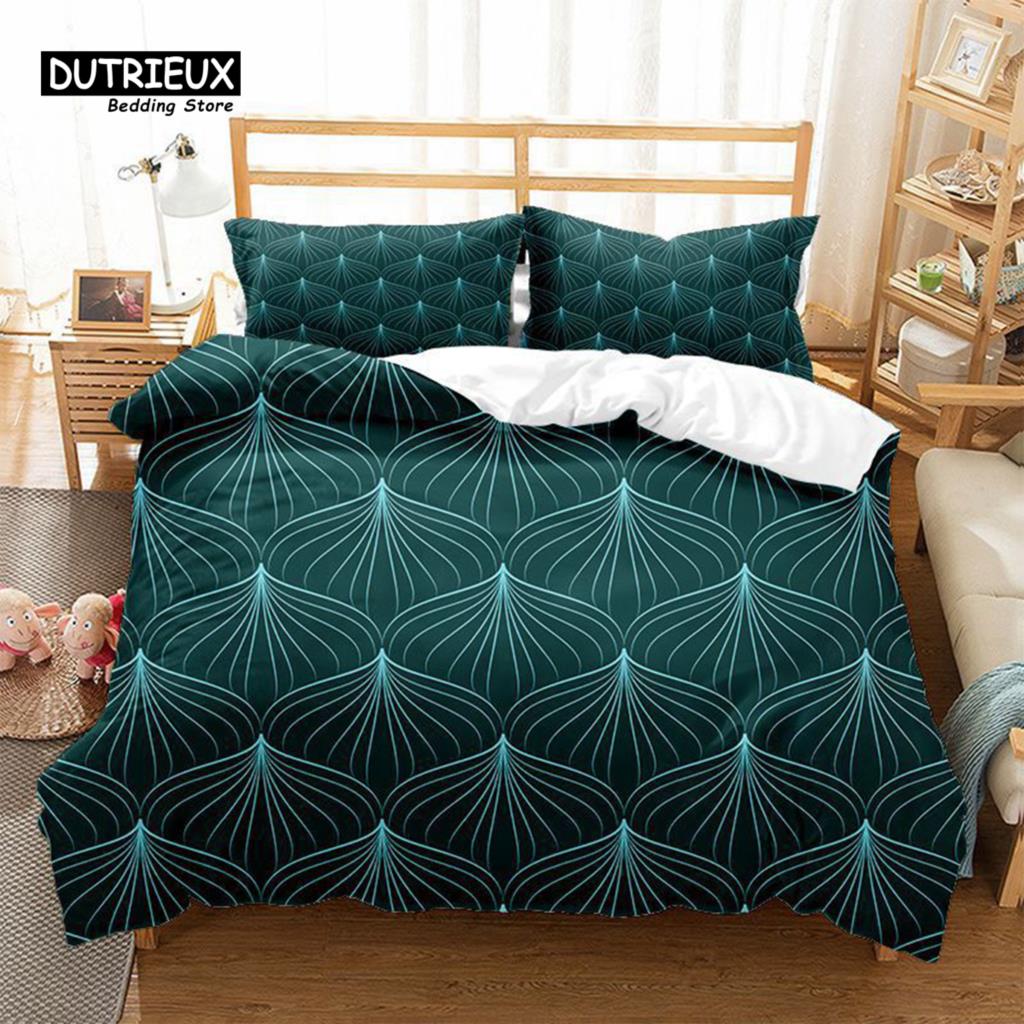 Fish Scales Bedding Set Geometric Pattern Duvet Cover Set Microfiber Comforter Cover Single Double King Queen Size For Kids Teen