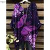 T-shirt Bohemian Chic Oversize Semplice Vintage con Stampa Floreale Orlo Irregolare Girocollo Abbigliamento da Donna alla Moda e Versatile