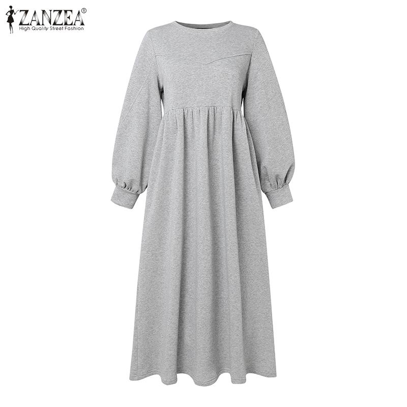 ZANZEA Rochie lejeră cu mânecă lungă, lejeră, cu gât rotund