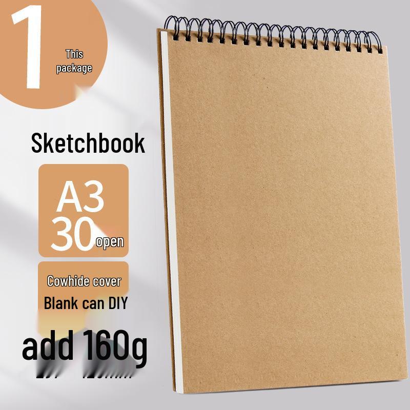 Thickened A3 One-piece Sketchbook, 32K Art Student Drawing Book, Spiral 8K Marker.