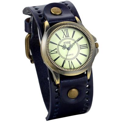 JewelryWe Wristwatch for Men and with a Retro Stylish Leather and Alloy Perfect As a Birthday or Day Blue Antique-Style Women, Unisex, Dial-Style