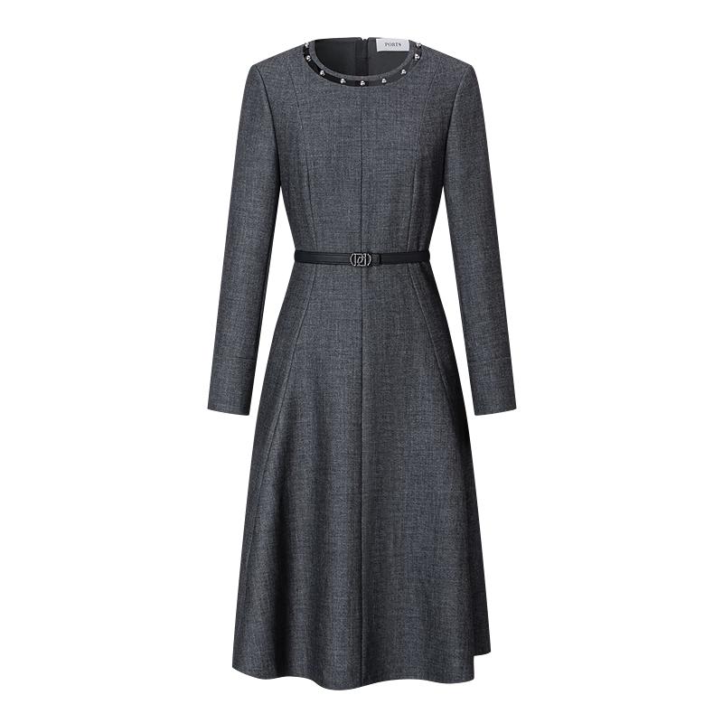 

PORTS Elegant Beaded Waist-Cinching Midi Dress S