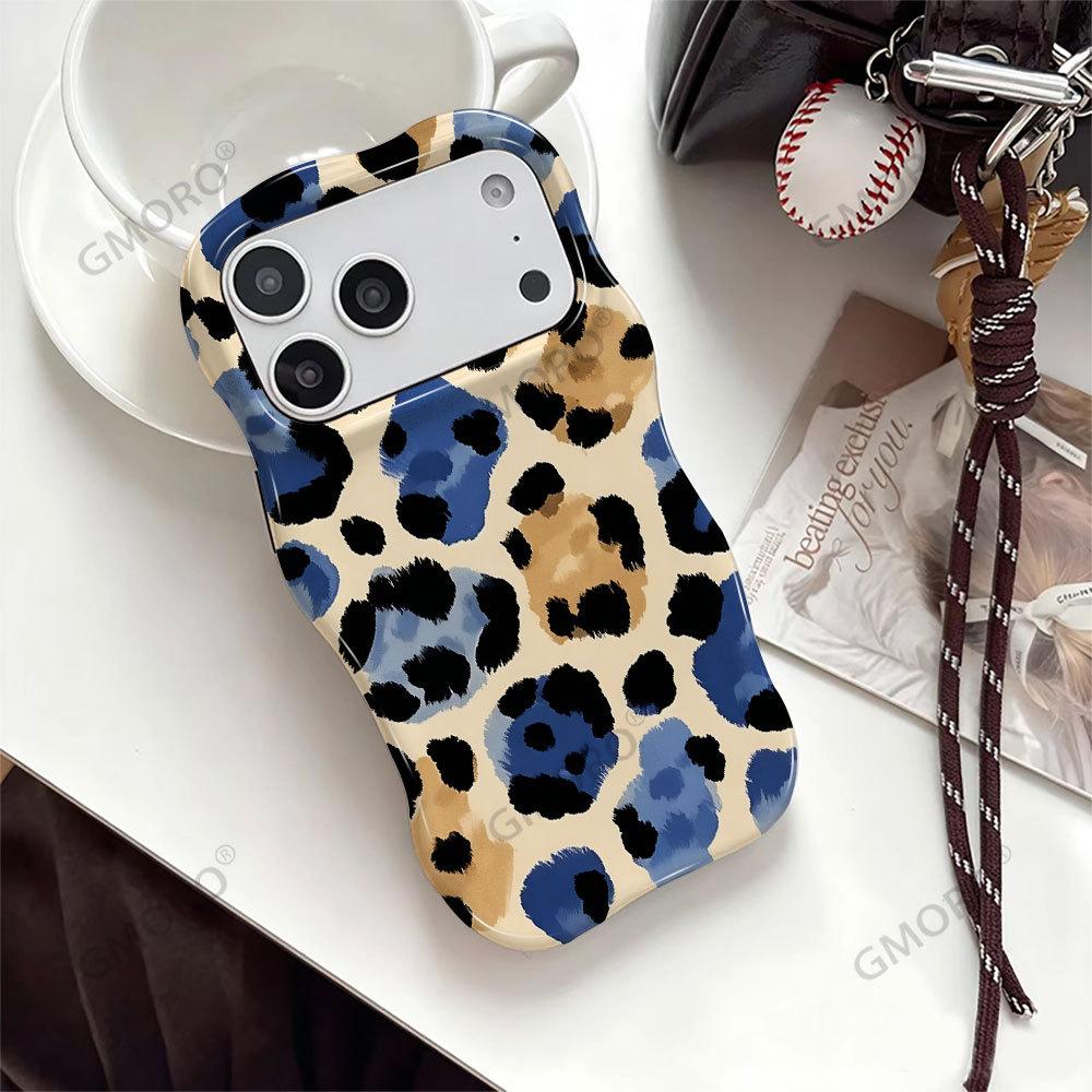 Fashion Contrasting Leopard Print Mobile Phone Case iPhone16pm Glossy Wavy Film Two-in-one Apple 17 Is Hot In Europe and America