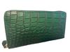 GUODI Long Wallet with Round Genuine Crocodile for Men and Zipper, Leather, Color-Dyed, Unisex, Women, LH-7645 (Cyprus Green)