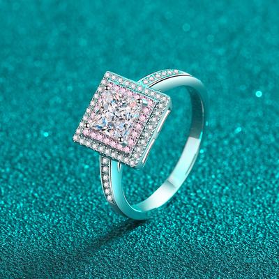 Fashion Real Moissanite Diamond Square Ring Pure 925 Sterling Silver for Women Fine Jewelry Wedding Gift